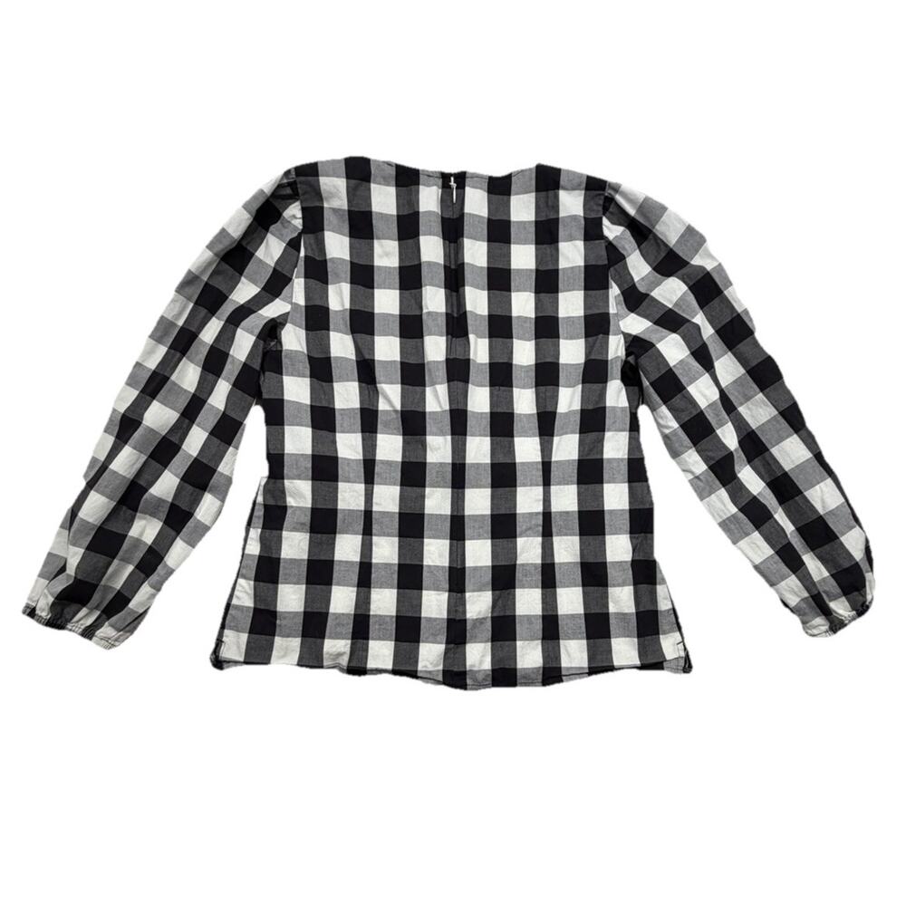 J. Crew Puff Sleeve Blouse Top Gingham Black and White Size 8 Classic Cotton - Picture 7 of 9